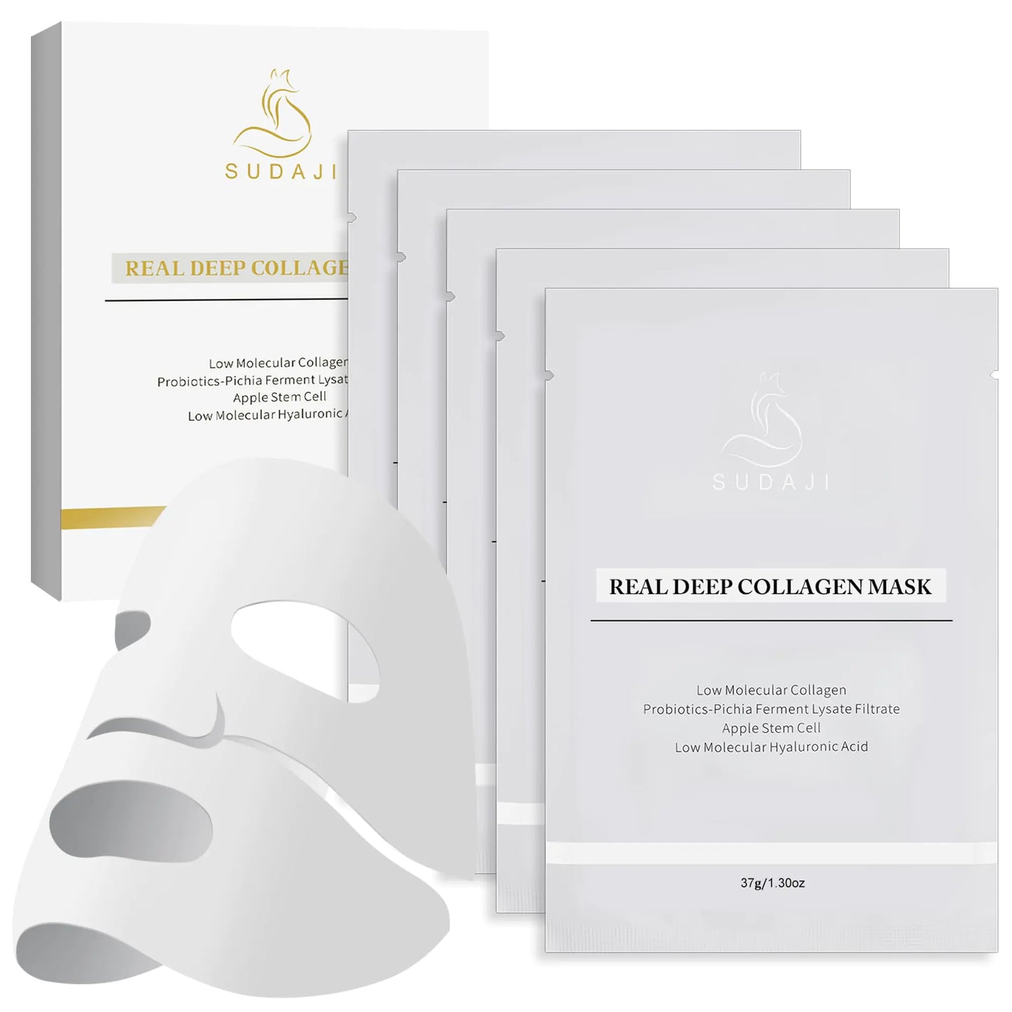 SUDAJI Real Deep Collagen Mask (37g*5ea) Bio Collagen Face Mask with Probiotics Overnight Hydrogel Mask for Elasticity Firming and Moisturizing