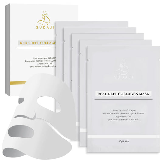 SUDAJI Real Deep Collagen Mask (37g*5ea) Bio Collagen Face Mask with Probiotics Overnight Hydrogel Mask for Elasticity Firming and Moisturizing